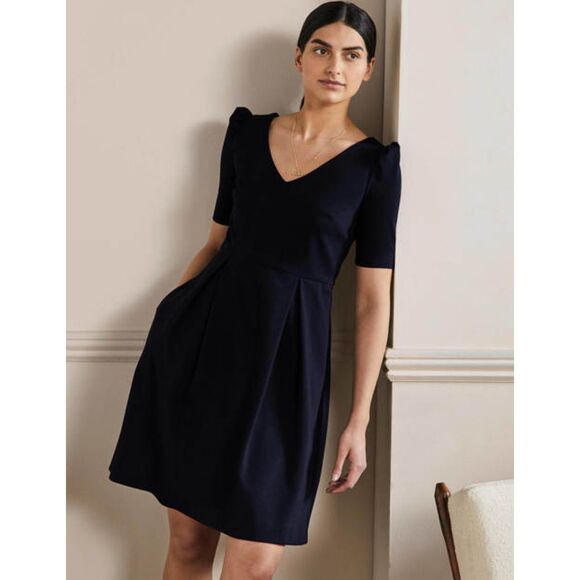 Boden Puff Shoulder Jersey Dress - Navy 8L - Picture 1 of 9
